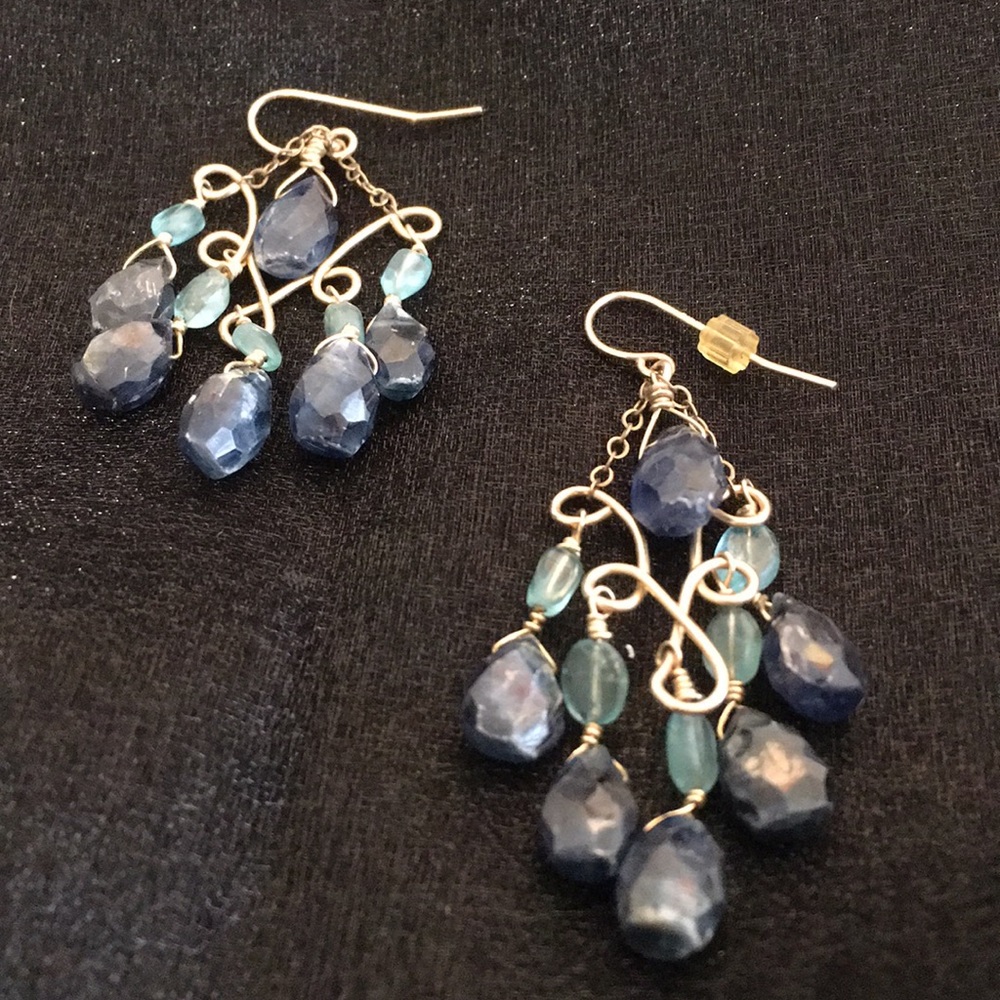 Kyanite Blue Topaz gold chandelier drop earrings